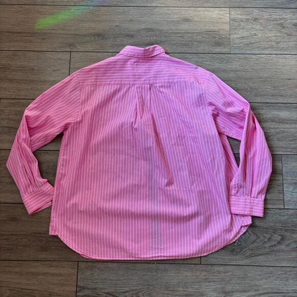 sezane pink ecru max striped oversized boxy long sleeve shirt preppy size 36 - Picture 6 of 6